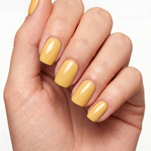 Butter Yellow press-on nails — soft sunny butter yellow, hero lifestyle image 2