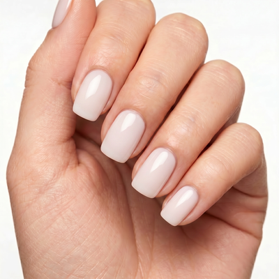 Glass Skin press-on nails — sheer milky white K-beauty finish, hero lifestyle image 2